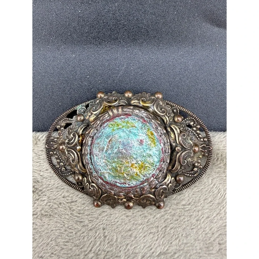 Vintage Brooch Iridescent Mottled Silver Tone REPAIR UPCYCLE NO BACK